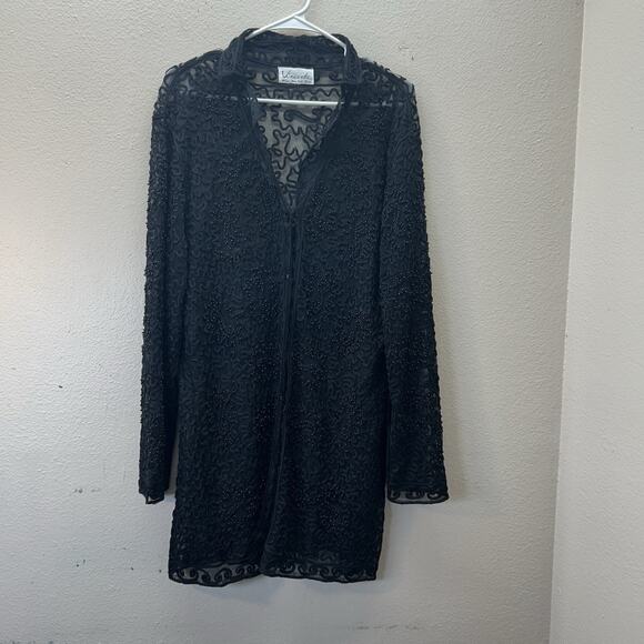 Vintage Goth Witchy Whimsigoth Black Cardigan Sheer Beaded Button Up Kimono M/L - Picture 1 of 8